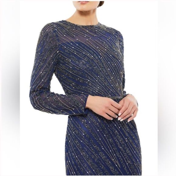 Mac Duggal 5240 Size 8 Long Sleeve Beaded Column Formal Evening Gown, Midnight - Picture 11 of 11